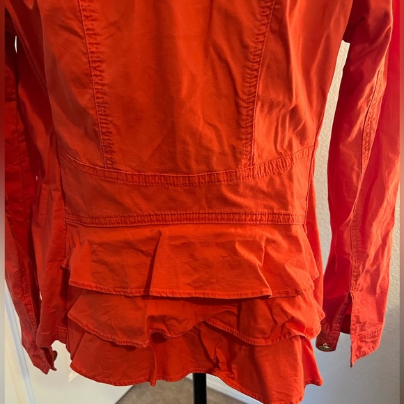 Cabi Red Utility jacket with gold buttons & cute back ruffle. - Picture 4 of 8